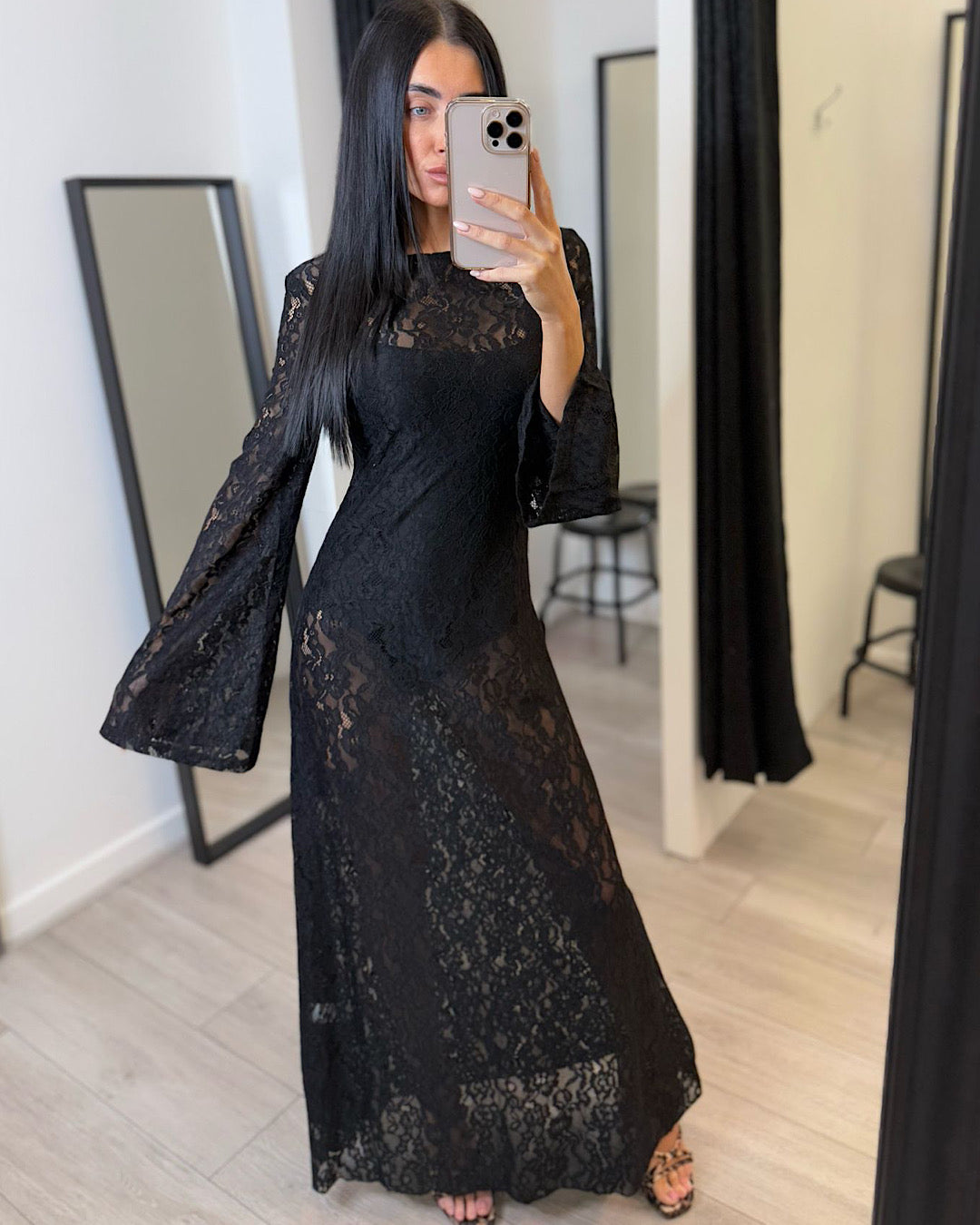 Black Backless Lace Maxi Dress
