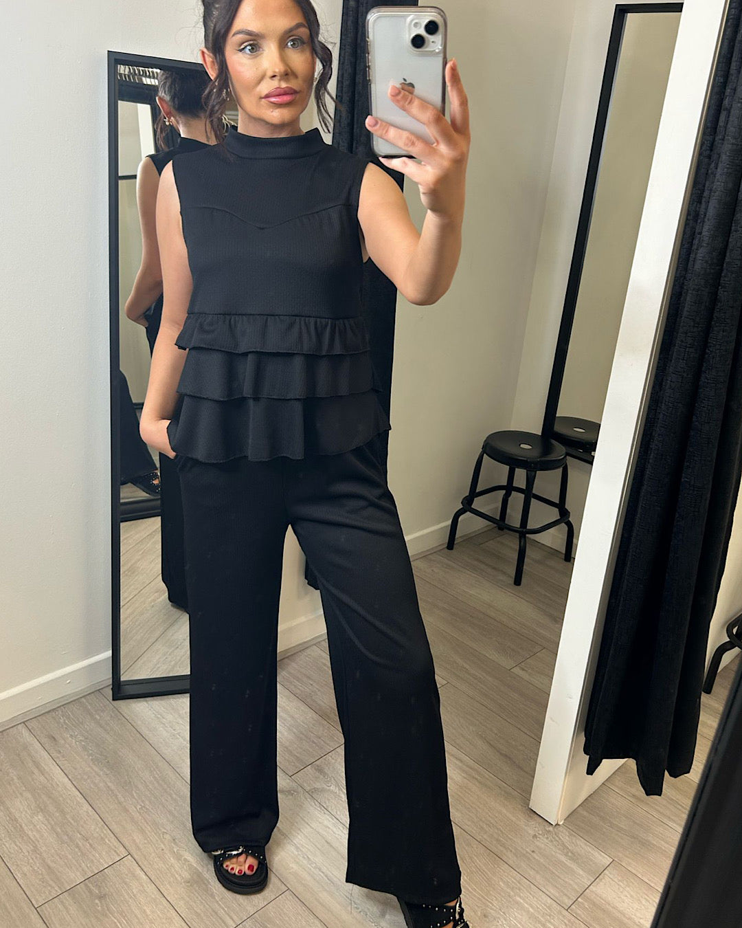 Black Frill Hem Suit