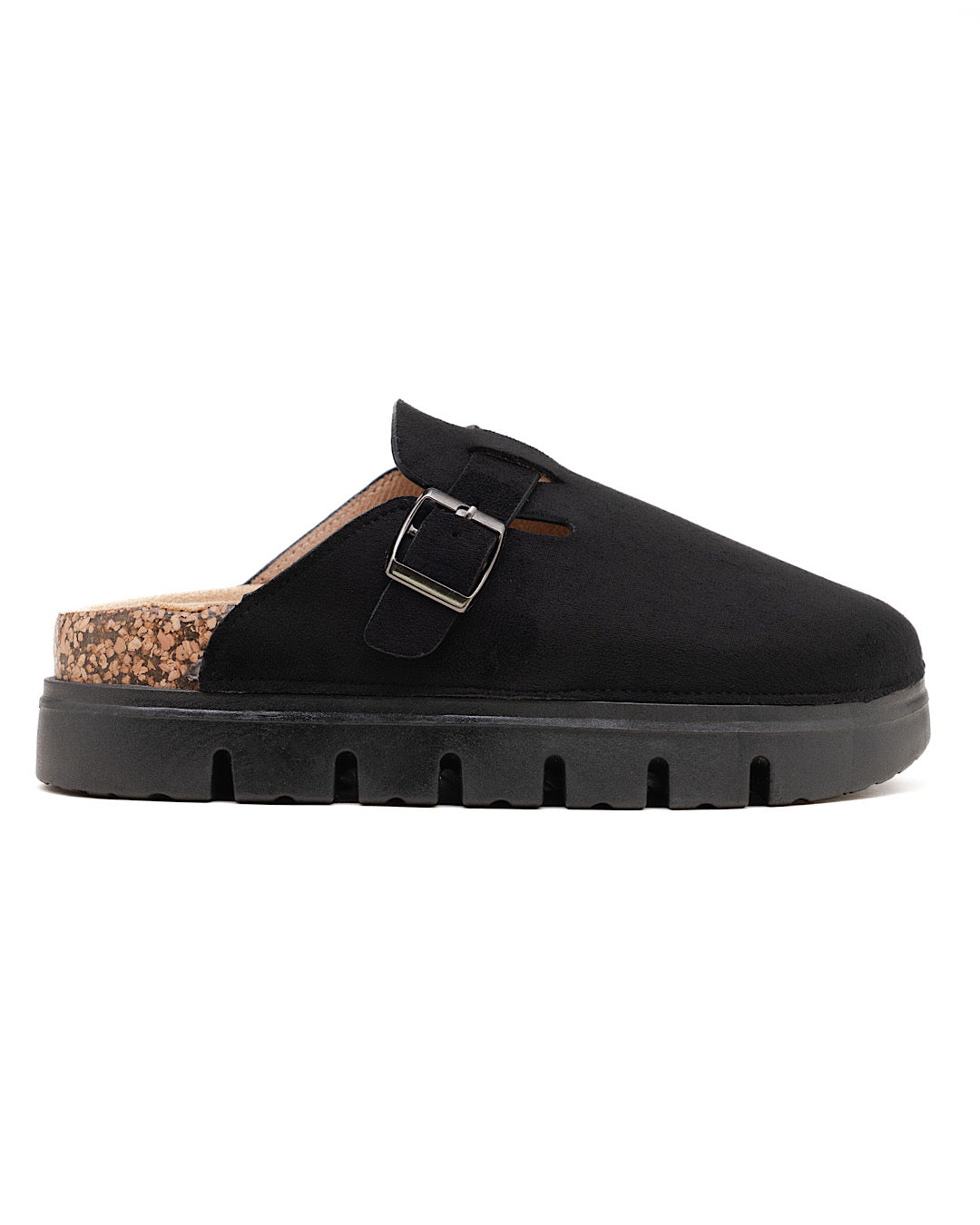 Black Faux Suede Chunky Clogs
