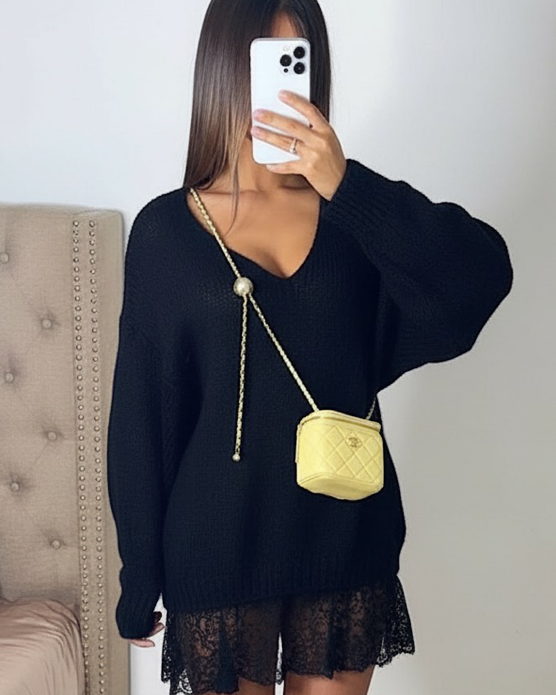 Black Oversized Lace Knit Dress