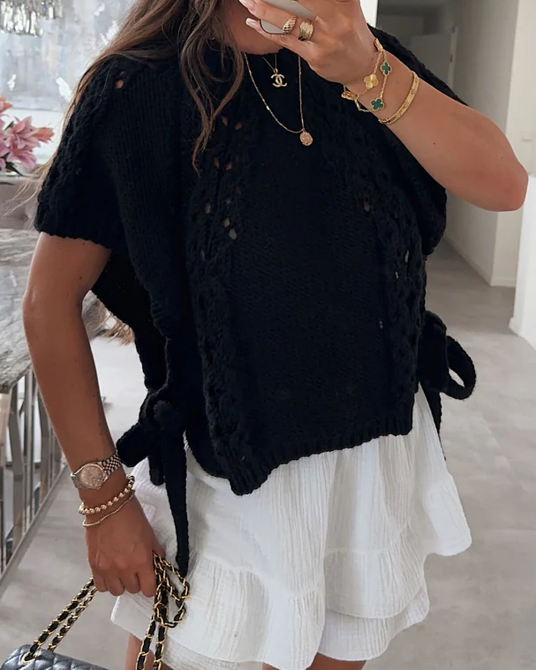 Black Tie Side Knit Top