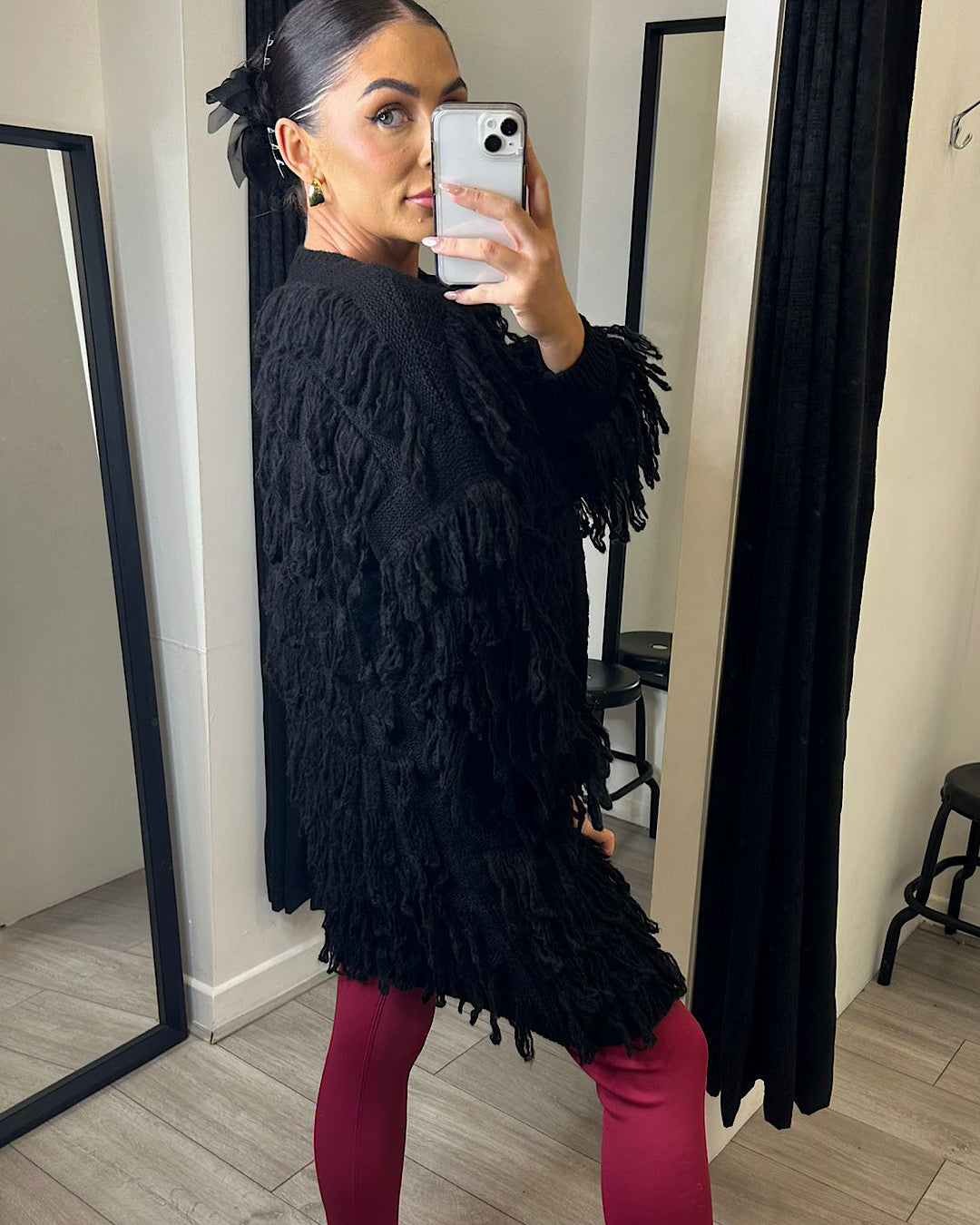 Black Oversized Fringe Cardigan