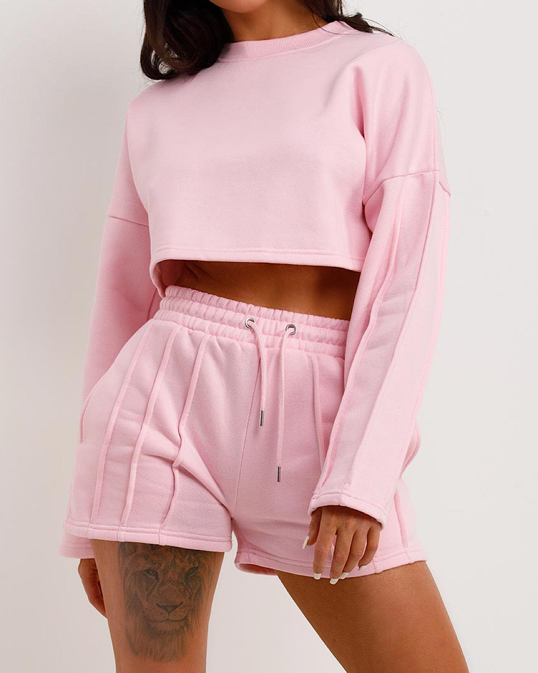 Pink Cropped Sweat and Shorts Suit