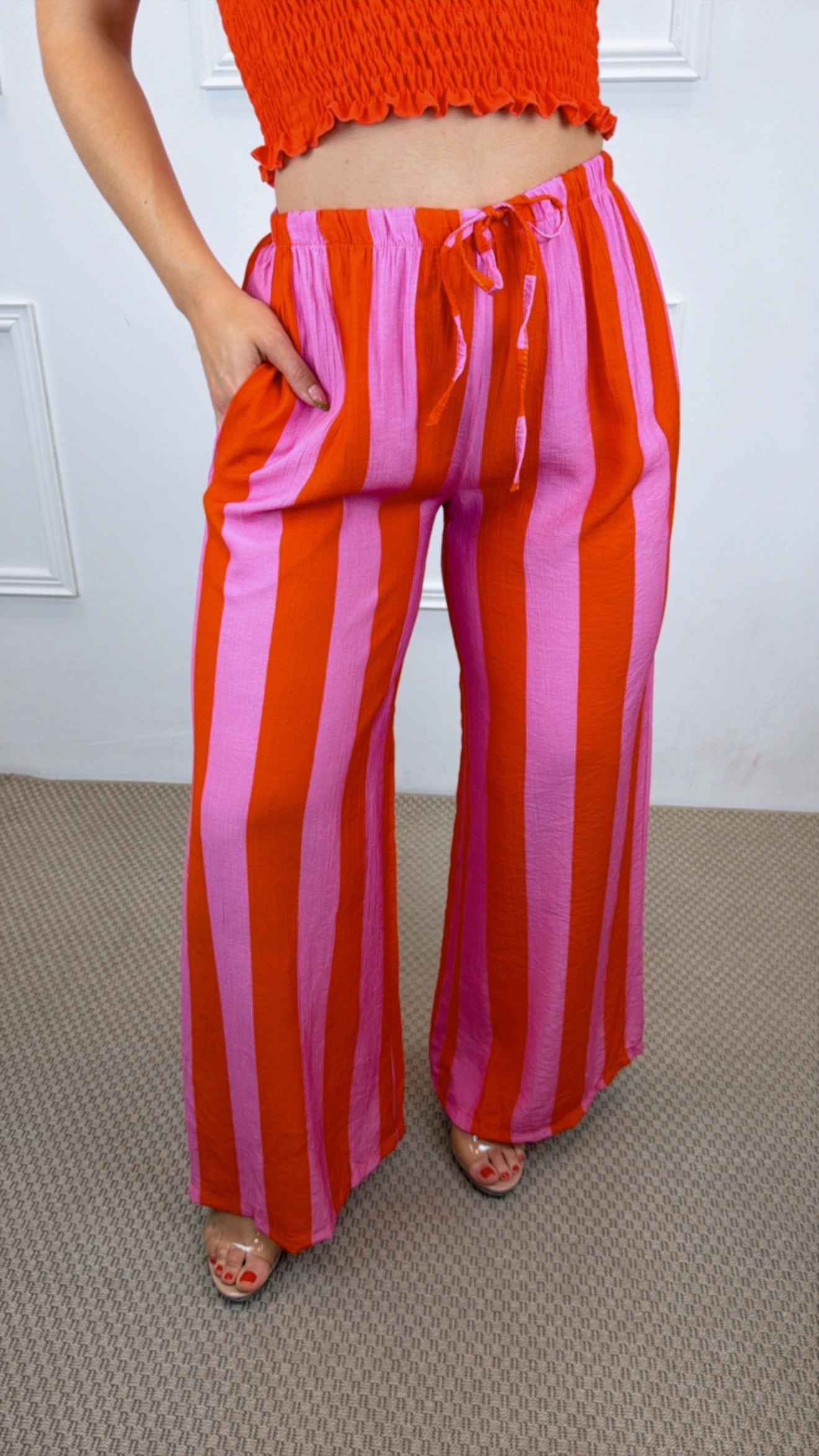 Pink Orange Stripe Trousers