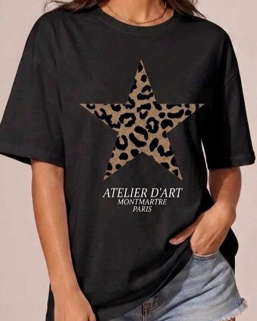 Black Leopard Star Print Tee