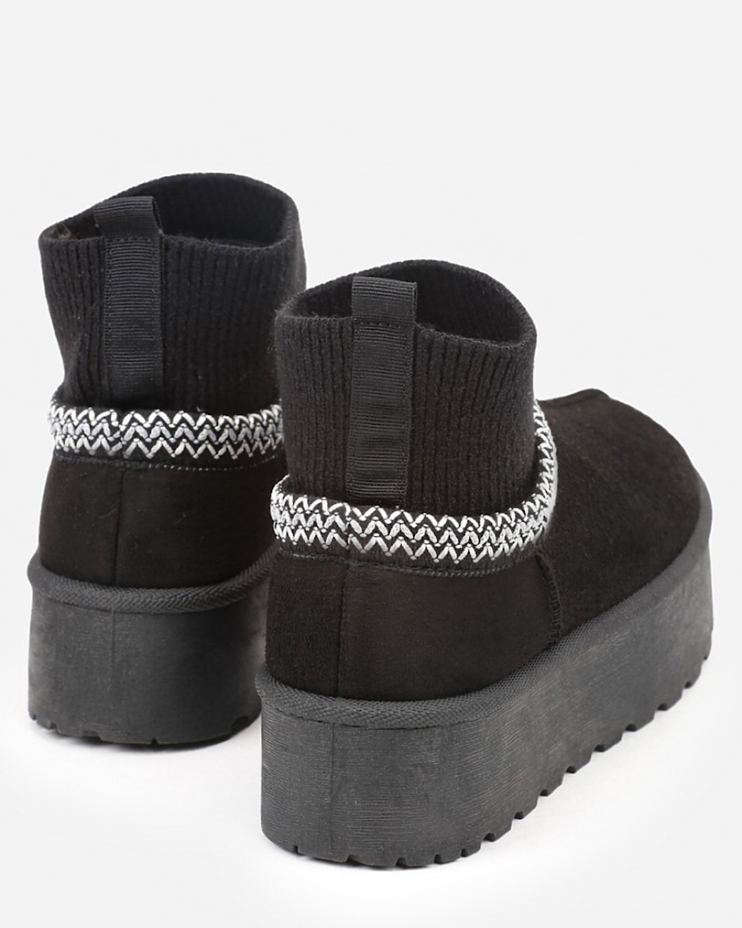 Black Faux Suede Boots with Ribbed Ankle