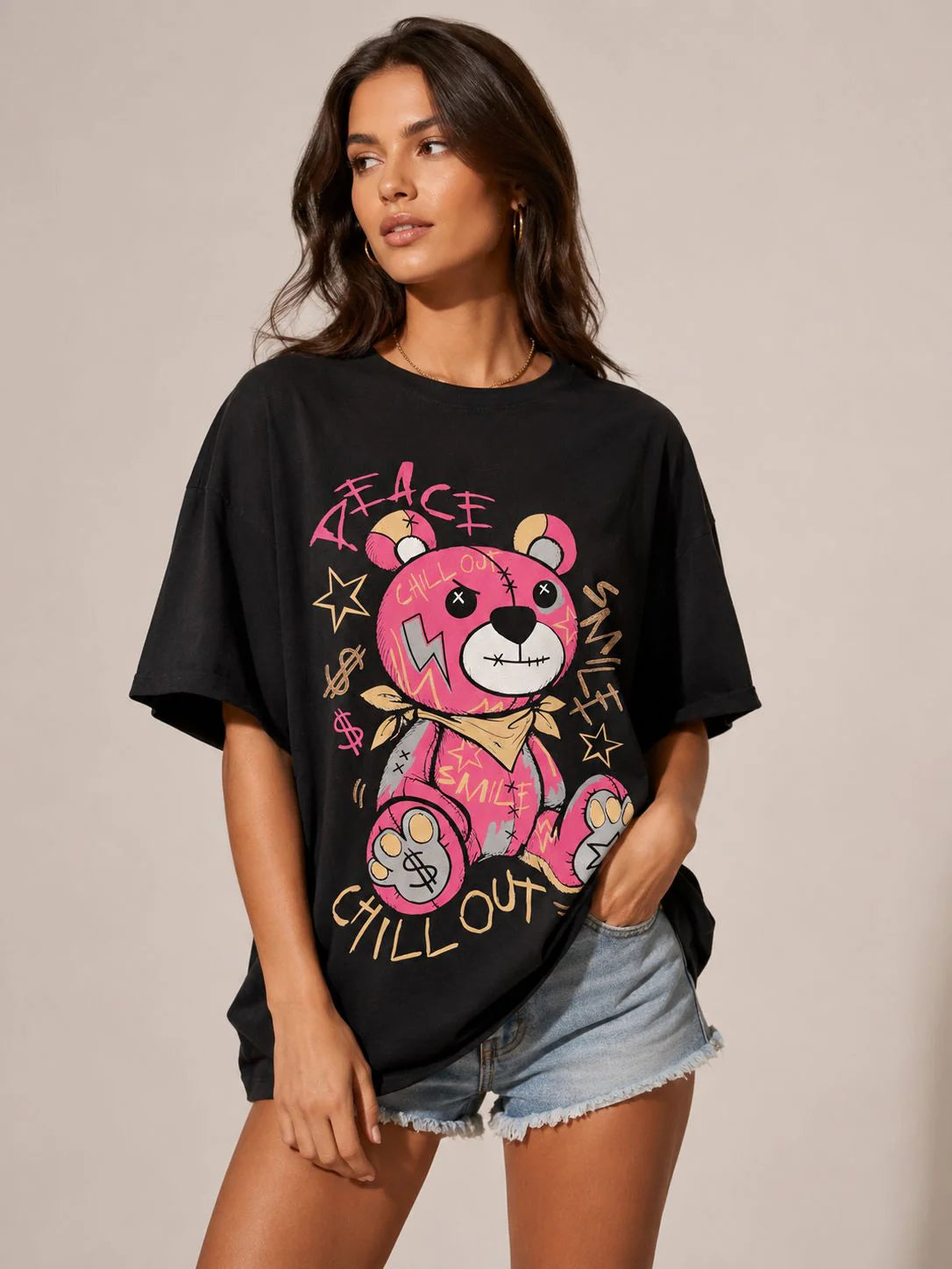 Neon Black Bear Print Tee