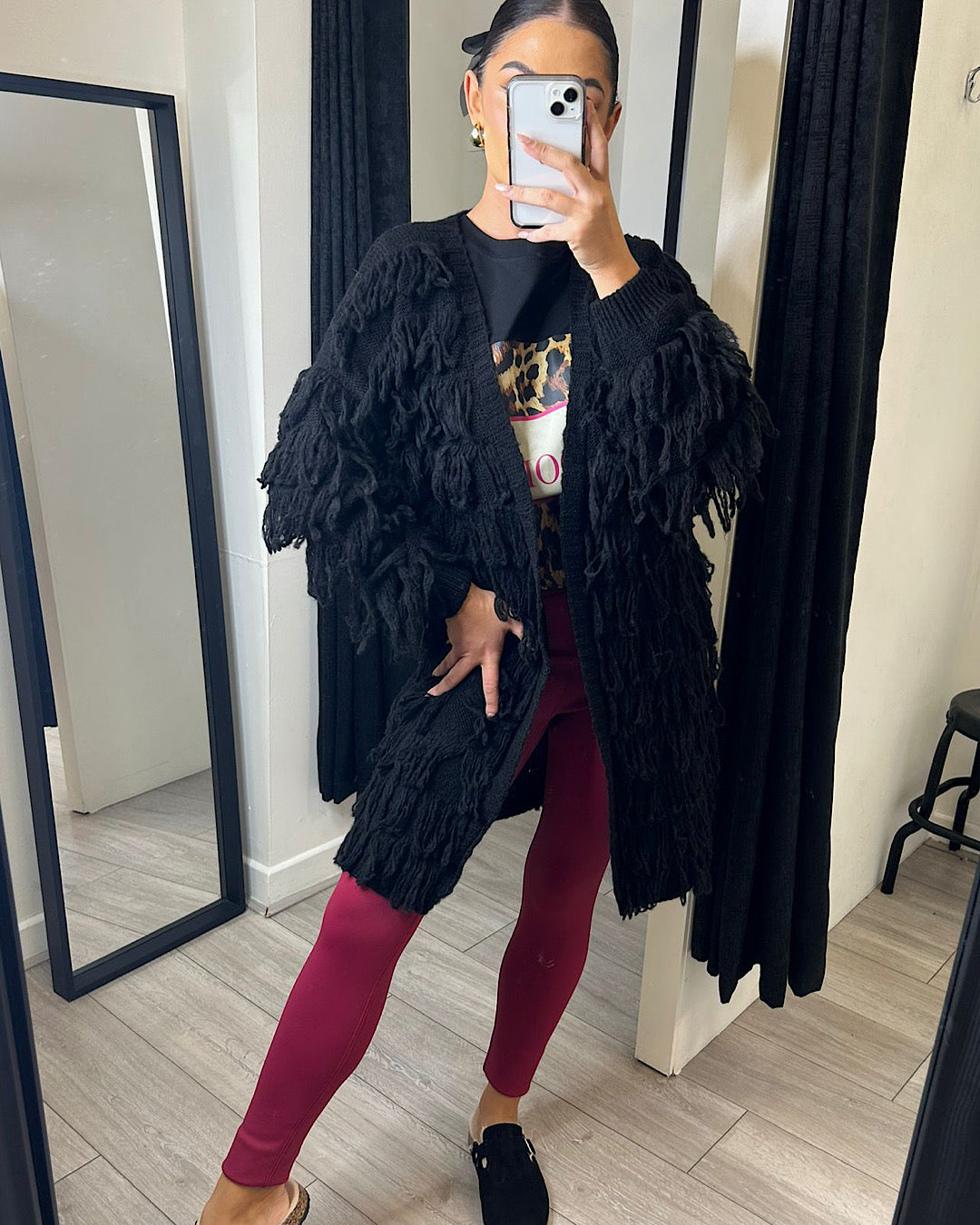 Black Oversized Fringe Cardigan