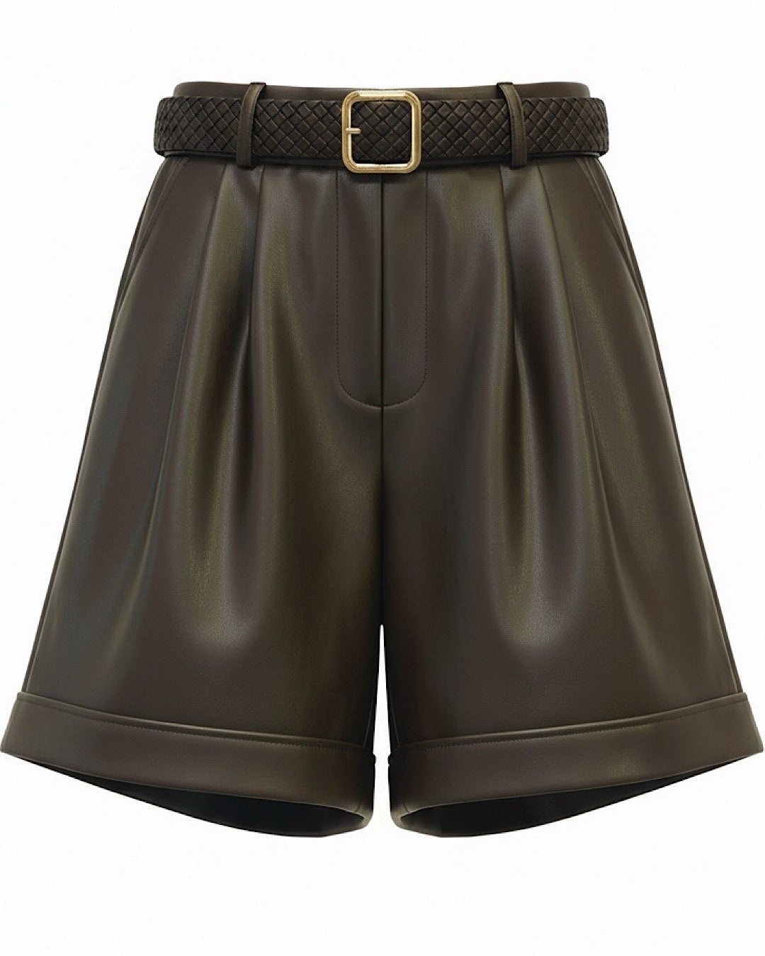 Brown Faux Leather Bermuda Shorts