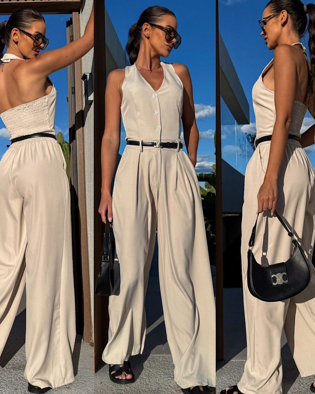 Beige Belted Waistcoat Jumpsuit