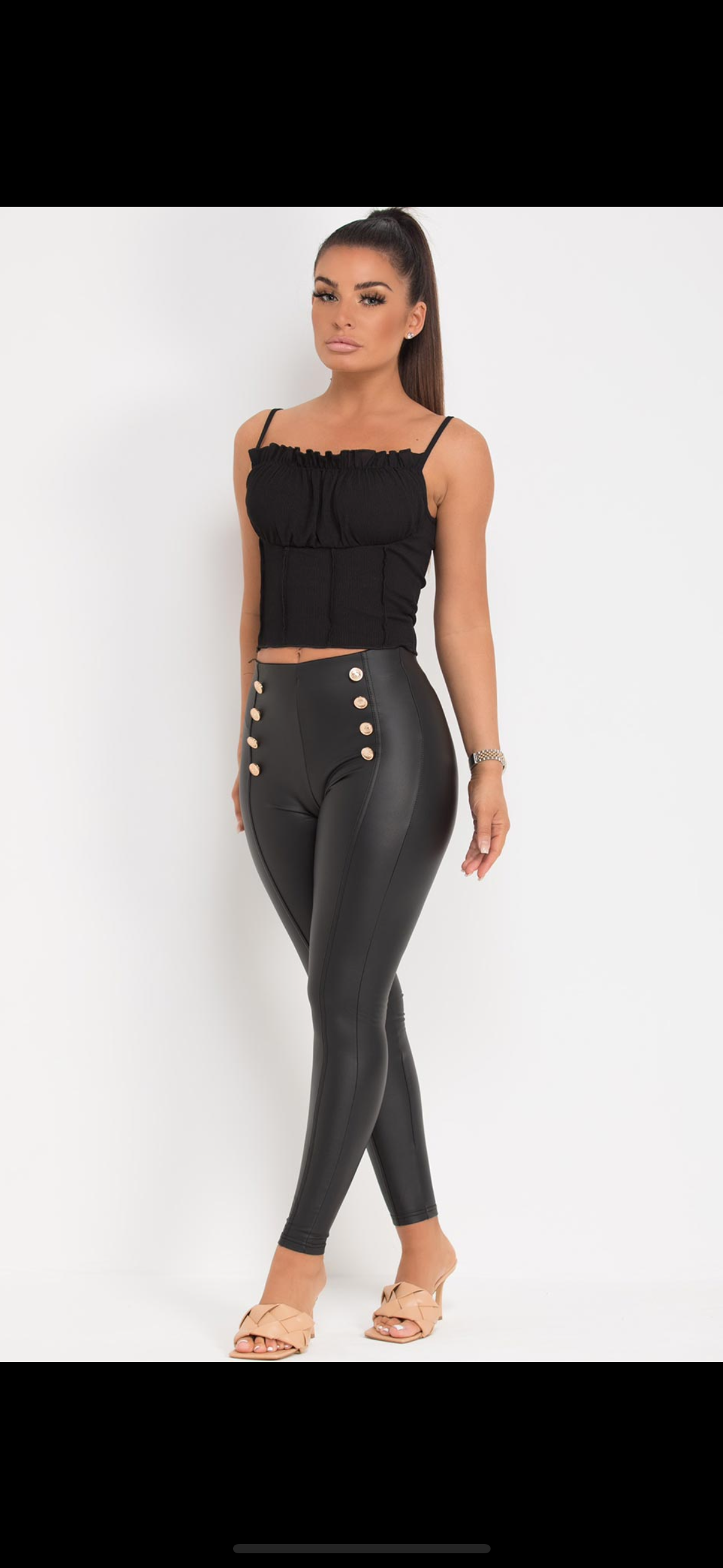 Faux Leather Gold Button Leggings