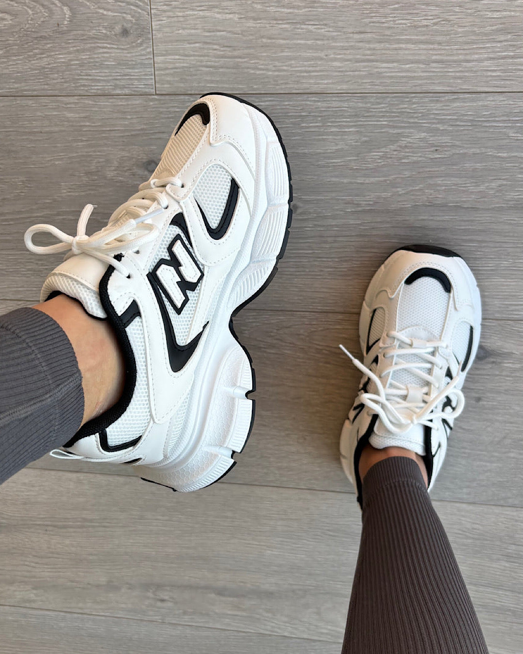 White Black Chunky Lace Up Trainers