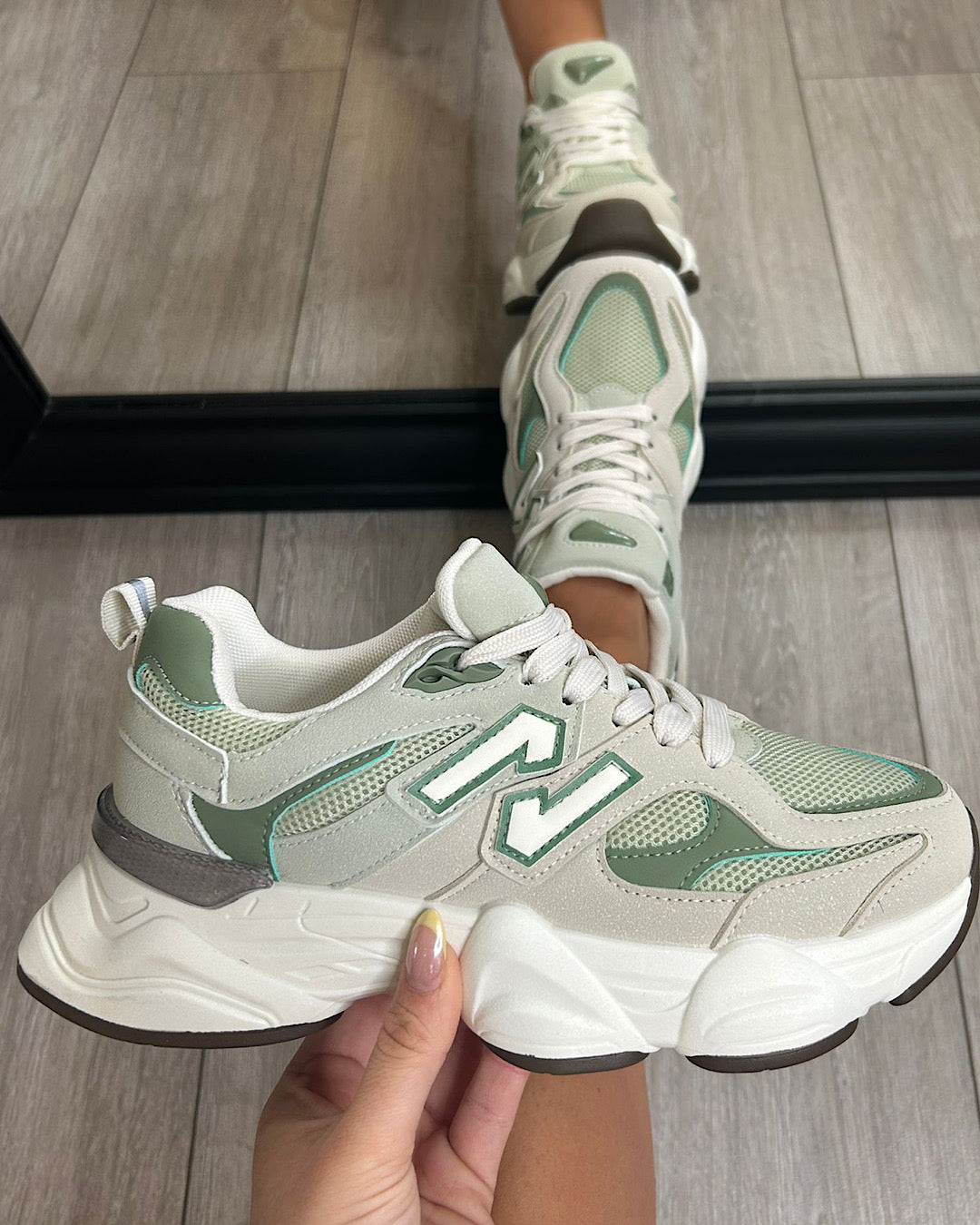 Khaki Beige Chunky Lace Up Trainers
