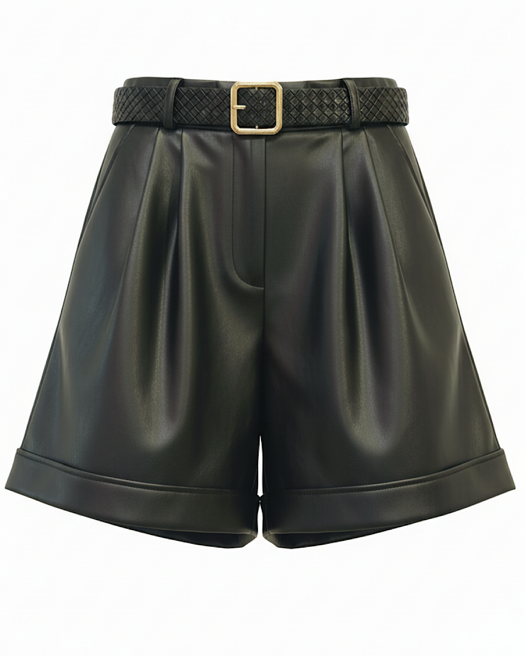 Black Faux Leather Bermuda Shorts