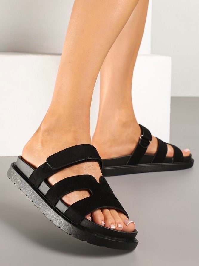 Black Velcro Slider Sandals