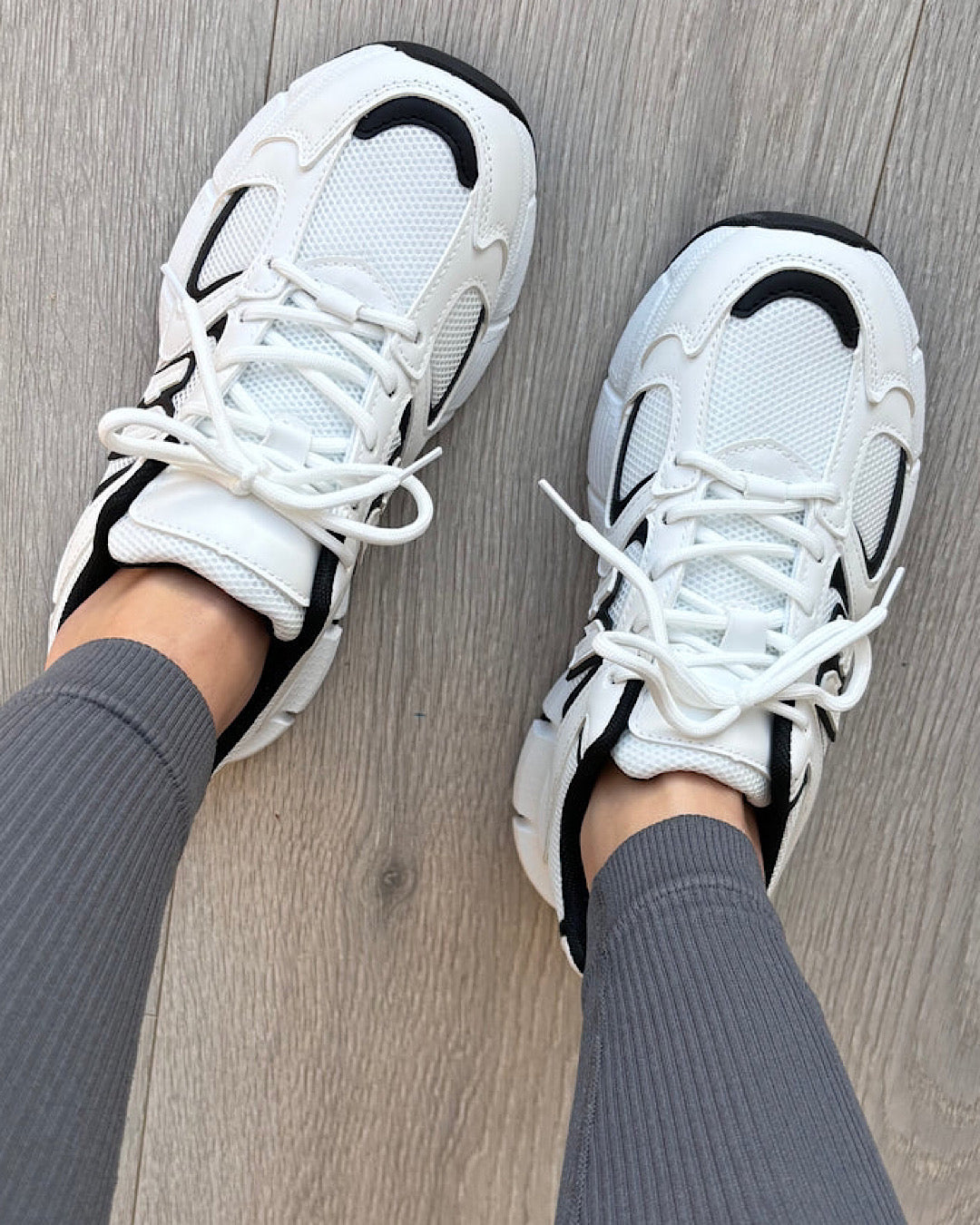 White Black Chunky Lace Up Trainers