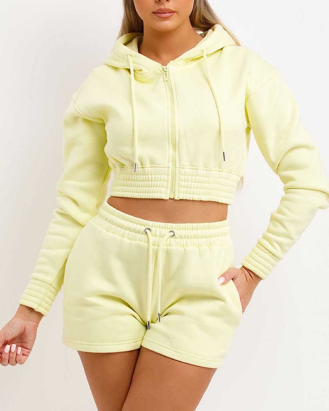 Lemon Cropped Zip Hoody and Shorts Suit