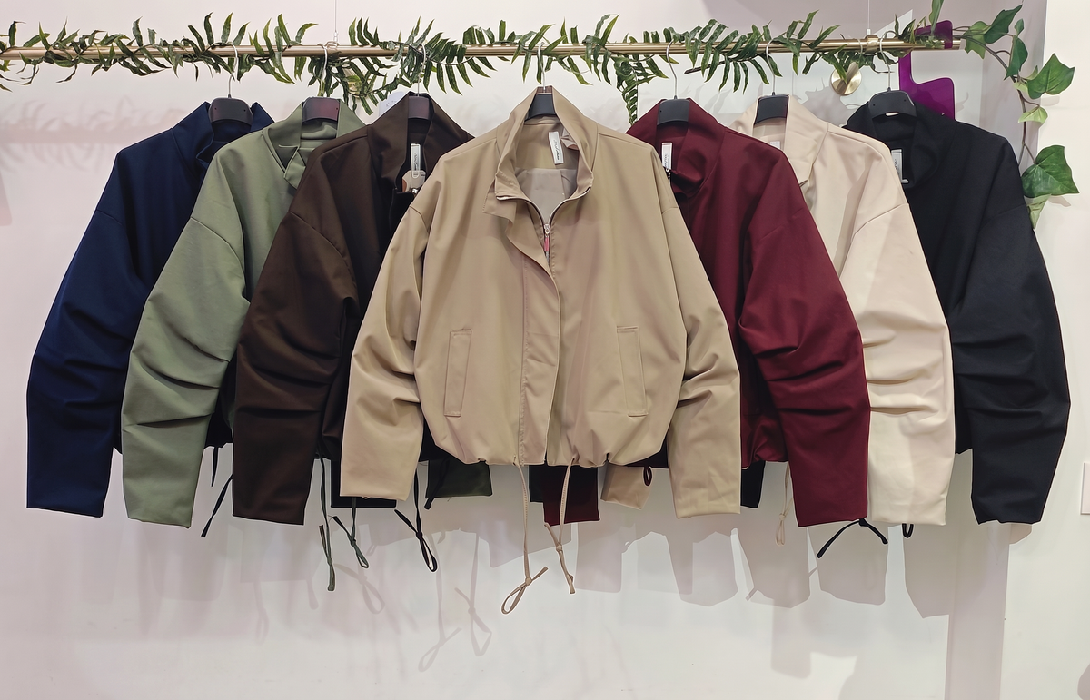 Brown Funnel Neck Puff Sleeve Jacket with Collar