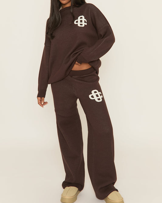 Chocolate Contrast Motif Knit Suit