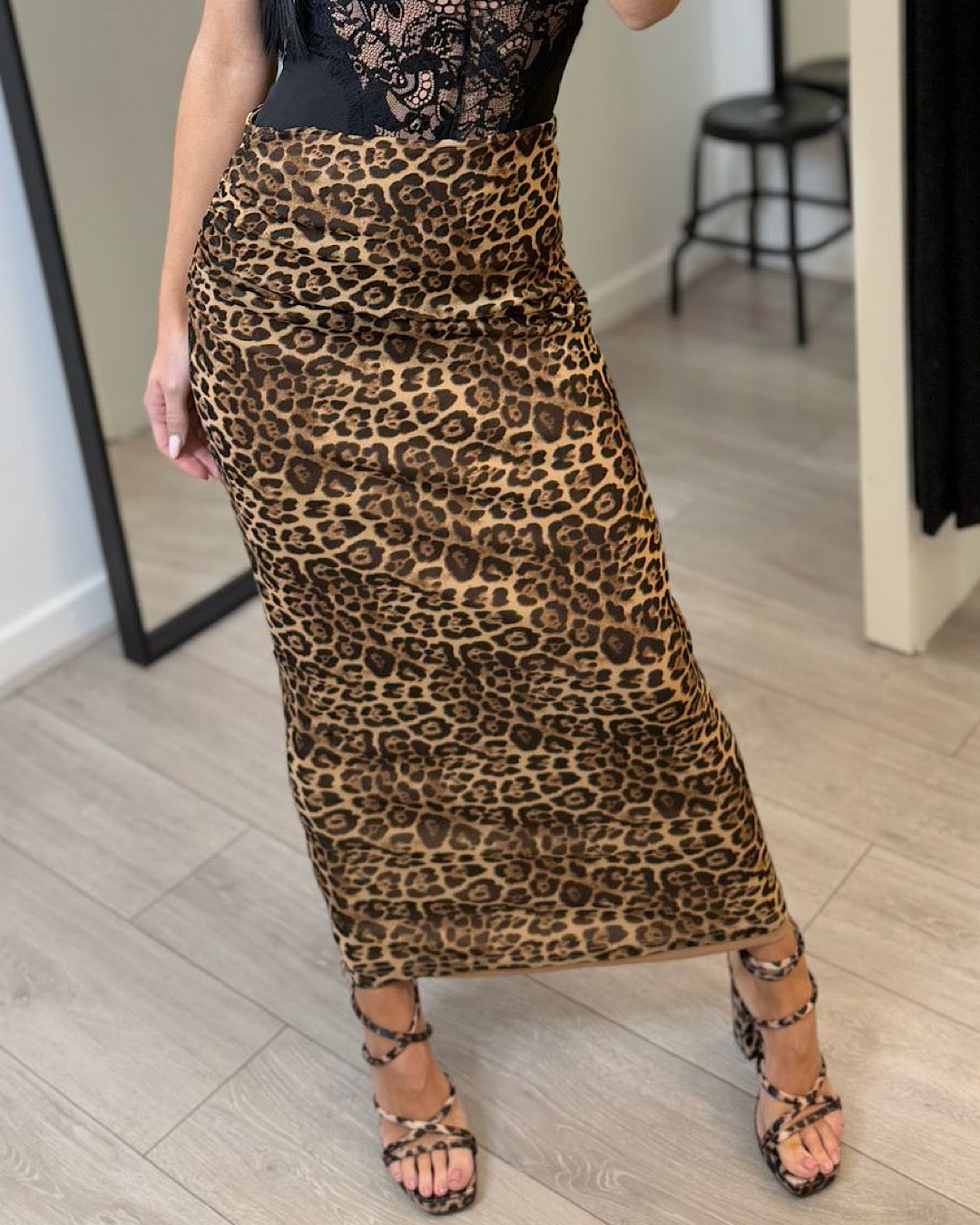 Leopard Print Midi Skirt