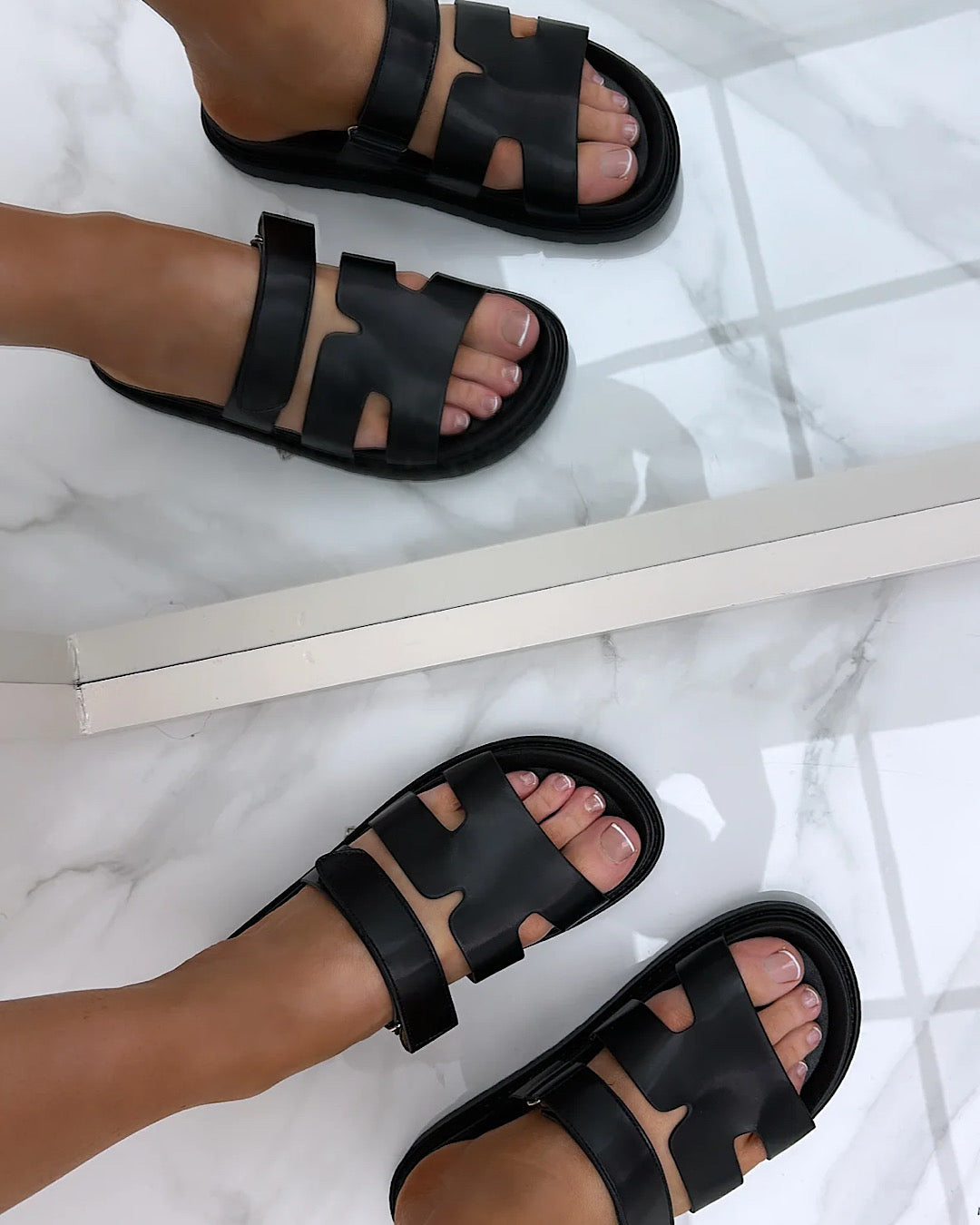 H Shaped Velcro Strap Flat Black Slider