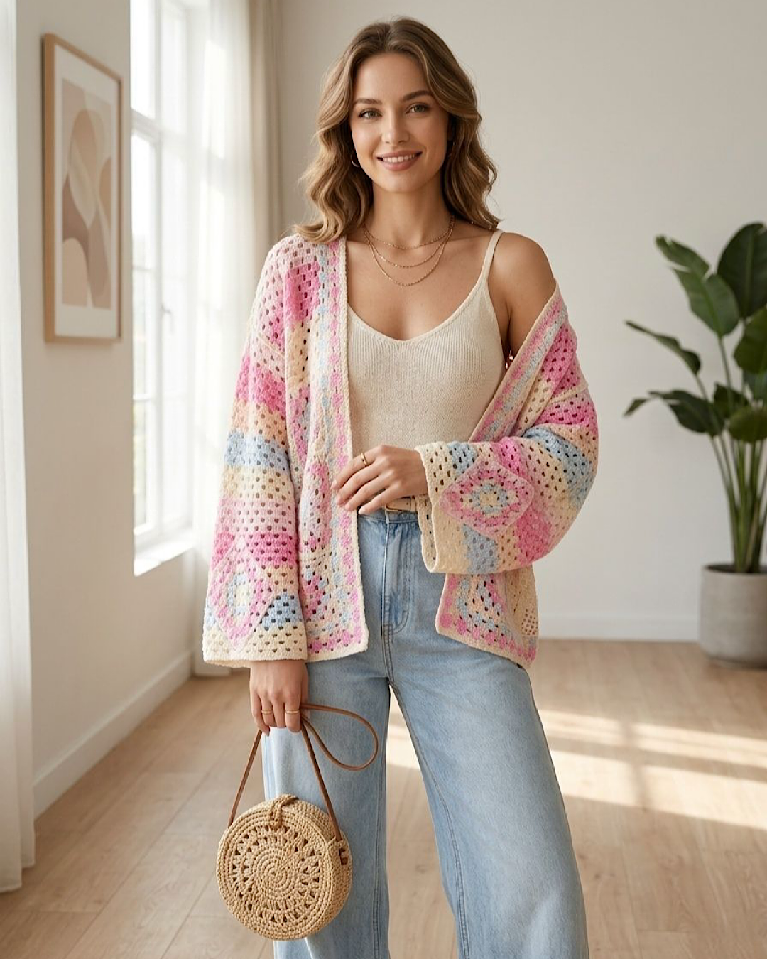 Pink Crochet Cardigan