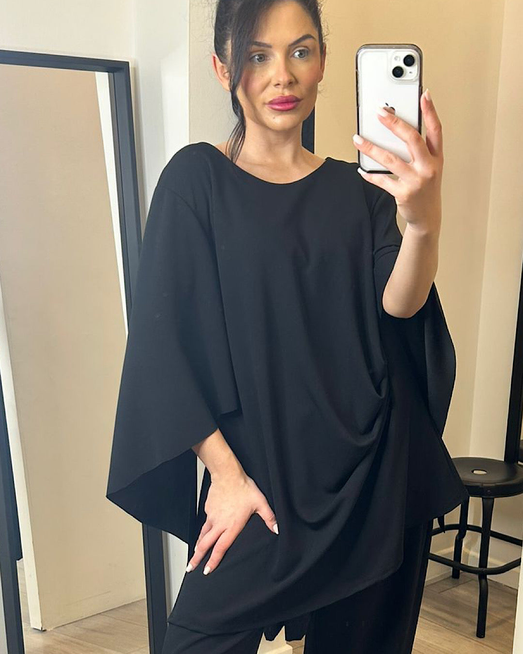 Black Drape Top and Trousers Set