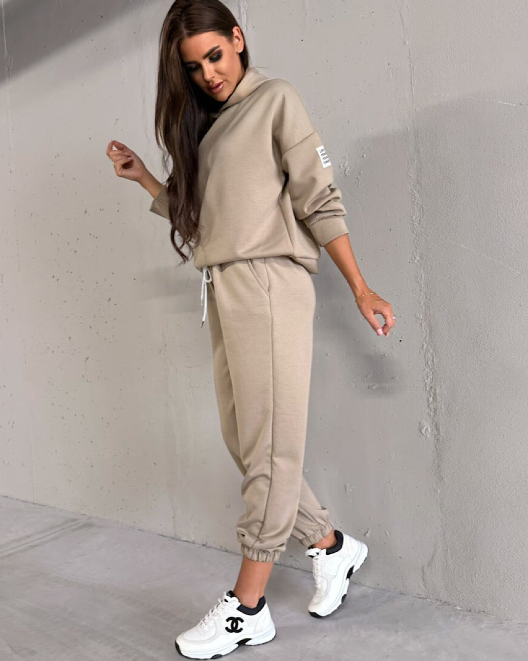 Beige Overhead Hoody and Joggers Suit