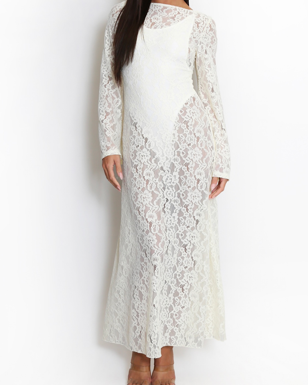 Cream Backless Lace Maxi Dress