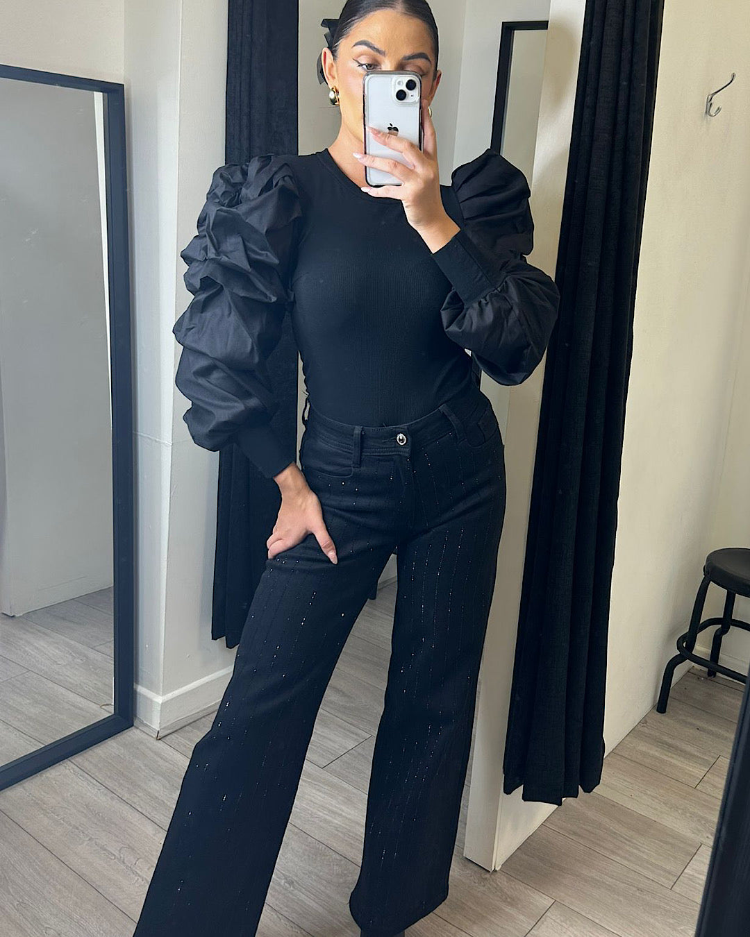 Black Puff Sleeve Top