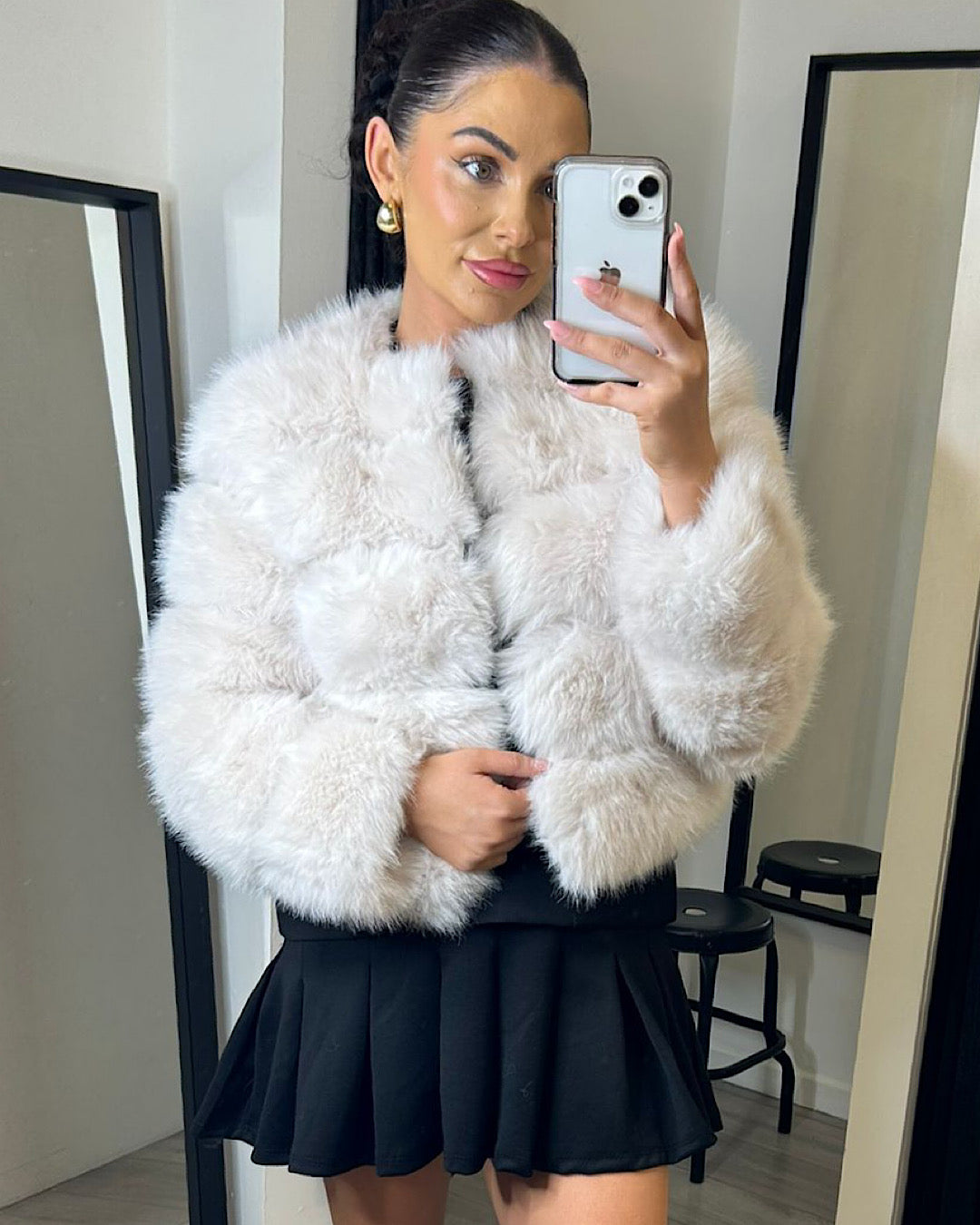Beige Faux Fur Bubble Jacket