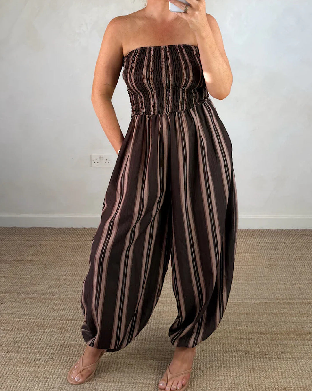 Chocolate & Beige Stripe Jumpsuit