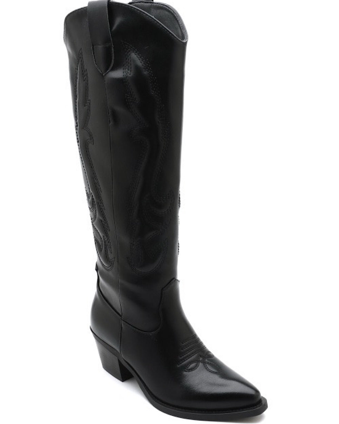 Black Faux Leather Cowboy Boots