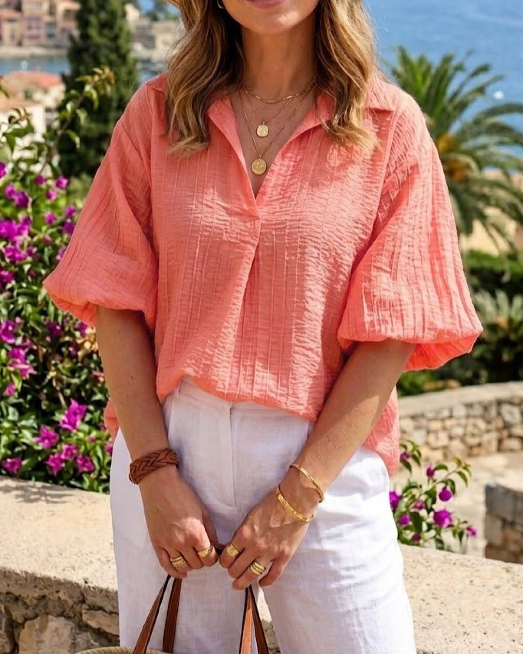 Coral Puff Sleeve Shirt