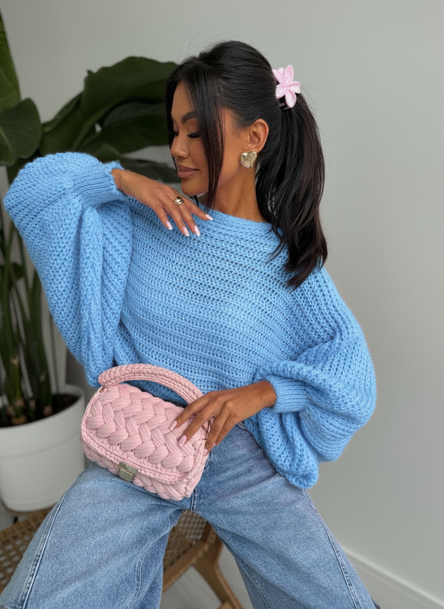 Sky Blue Batwing Knot Back Knit