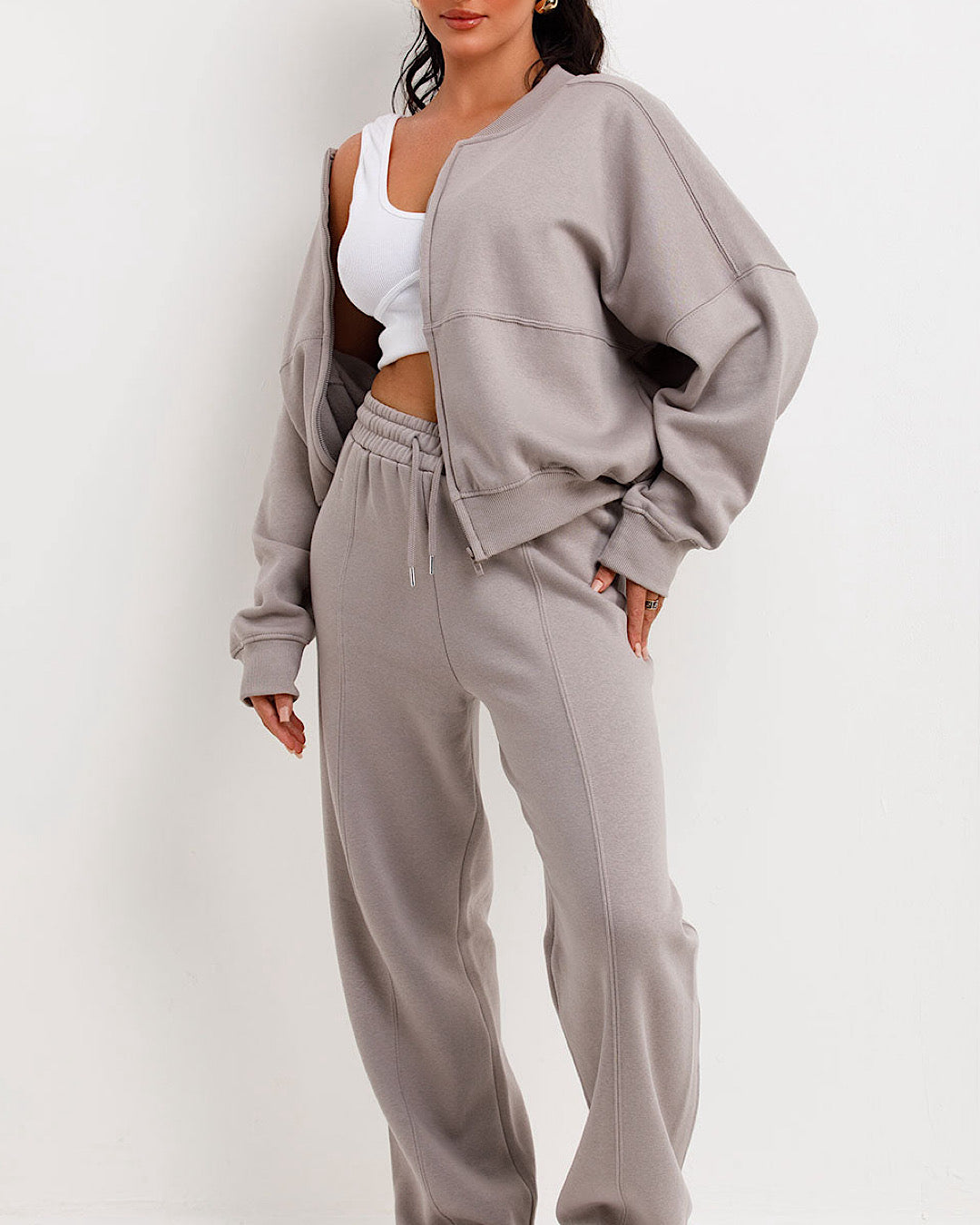 Dove Grey Bomber Jacket and Joggers Suit