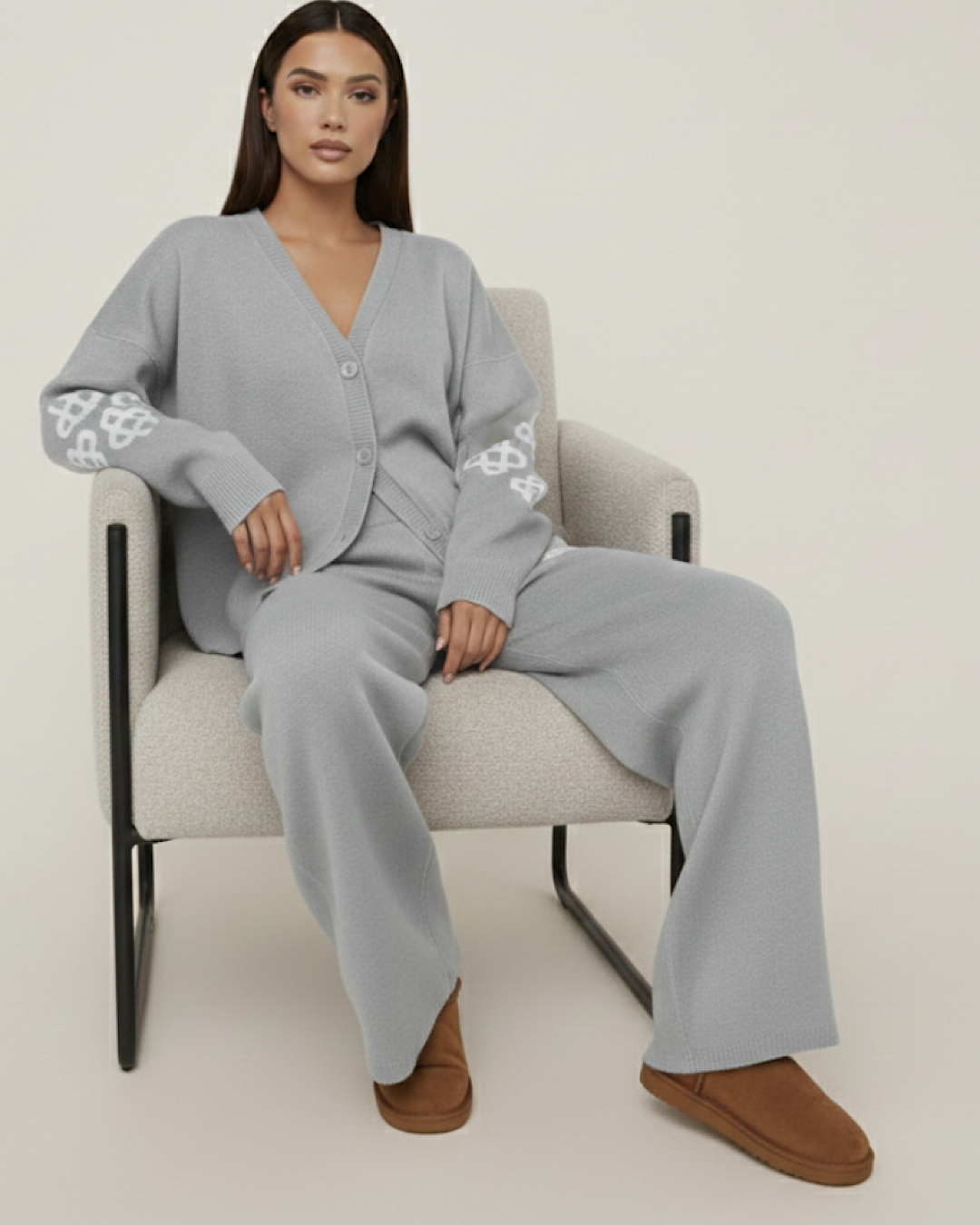 Grey Knit Cardigan and Trouser Suit