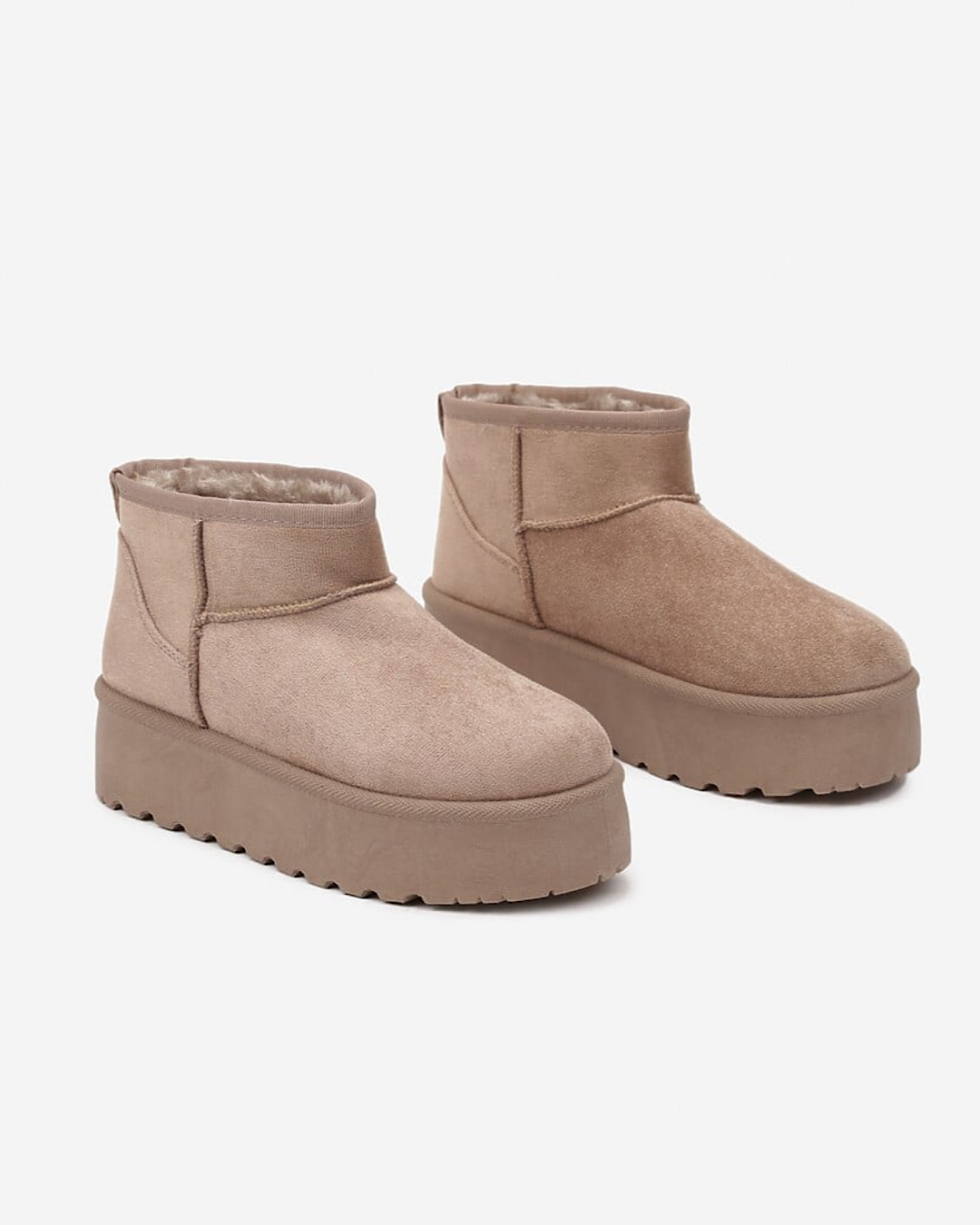 Beige Faux Suede Platform Boots