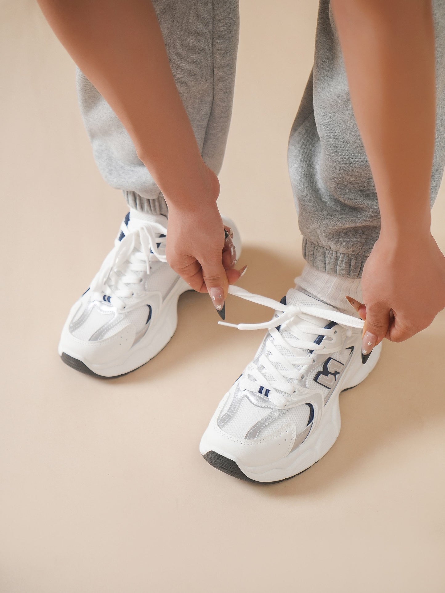White Chunky Lace Up Trainers