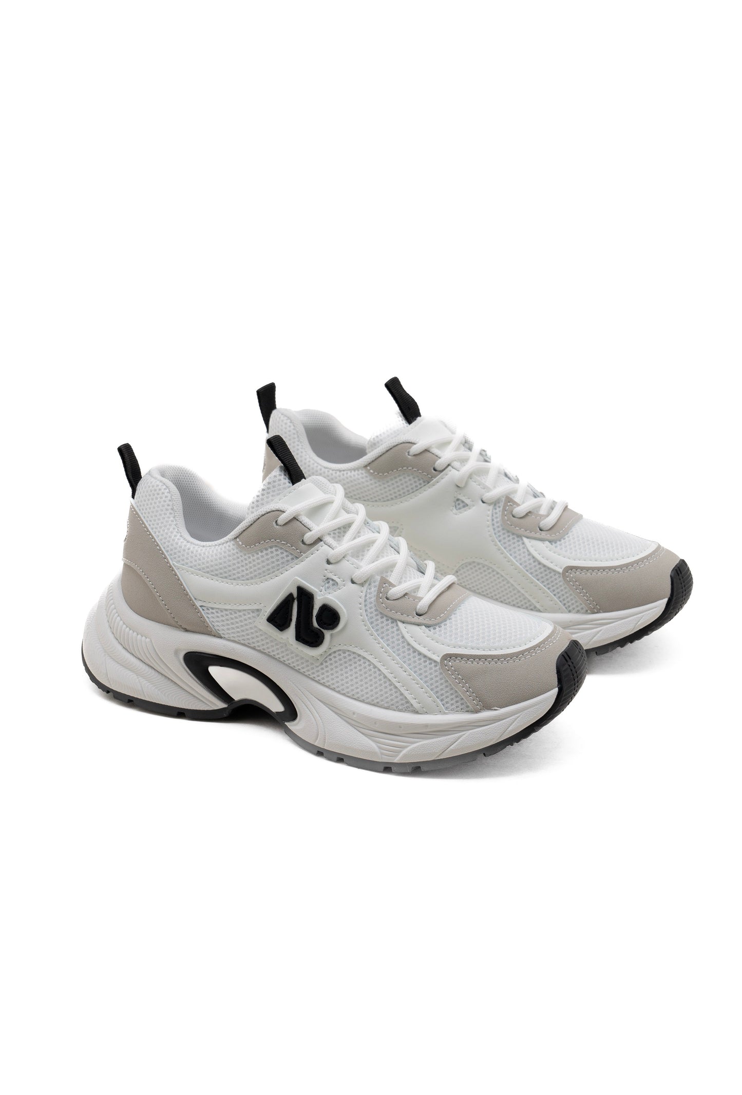 White with Black Lace Up Trainers