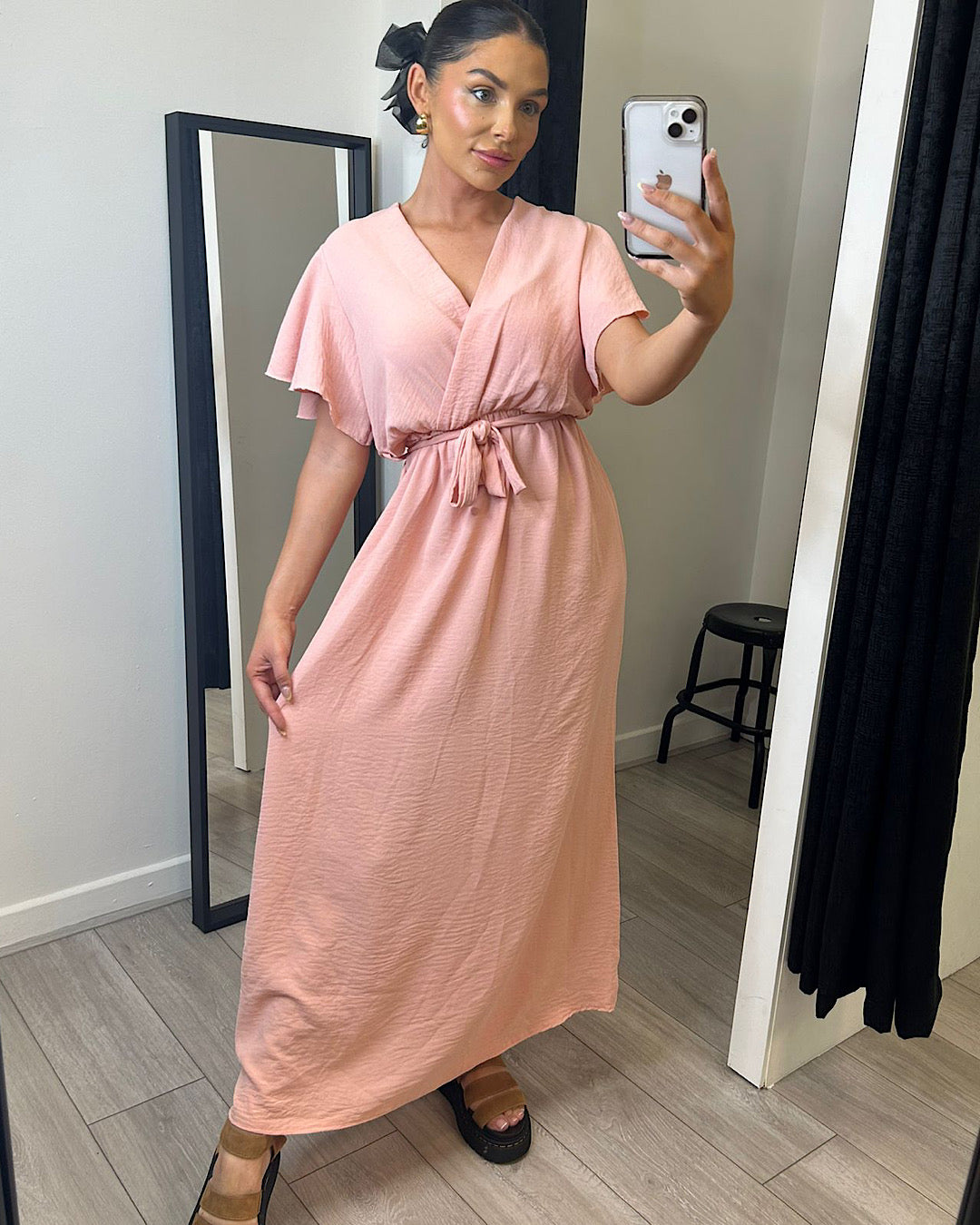 Pink Belted Wrap Maxi Dress