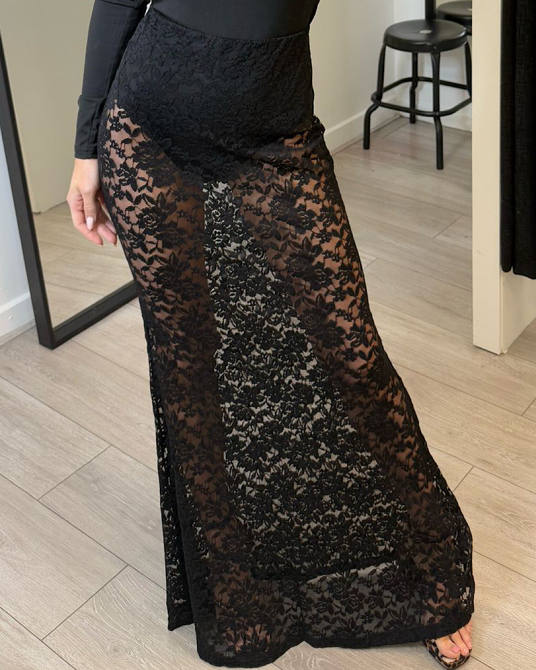 Black Maxi Length Lace Skirt