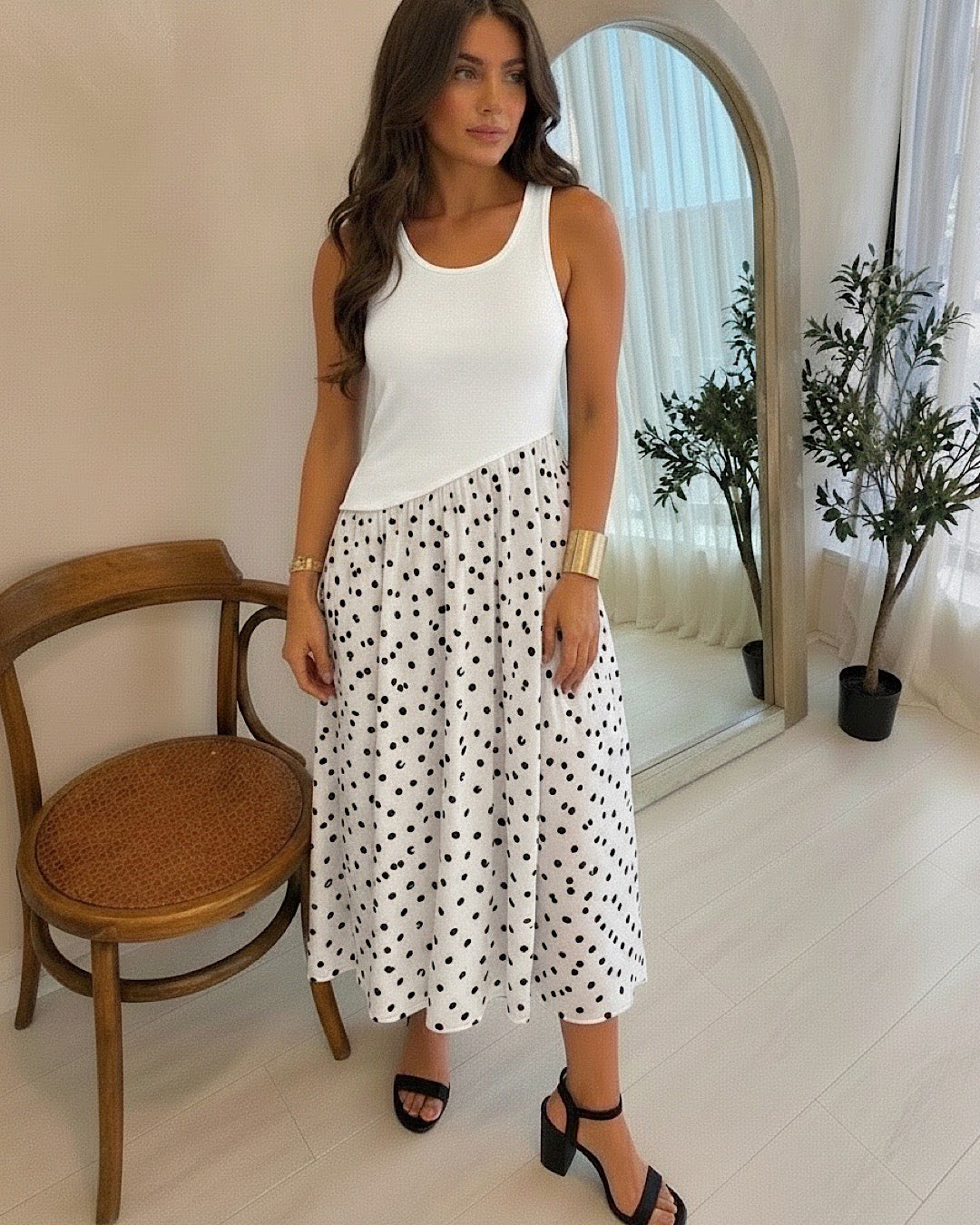White Polka Midi Dress