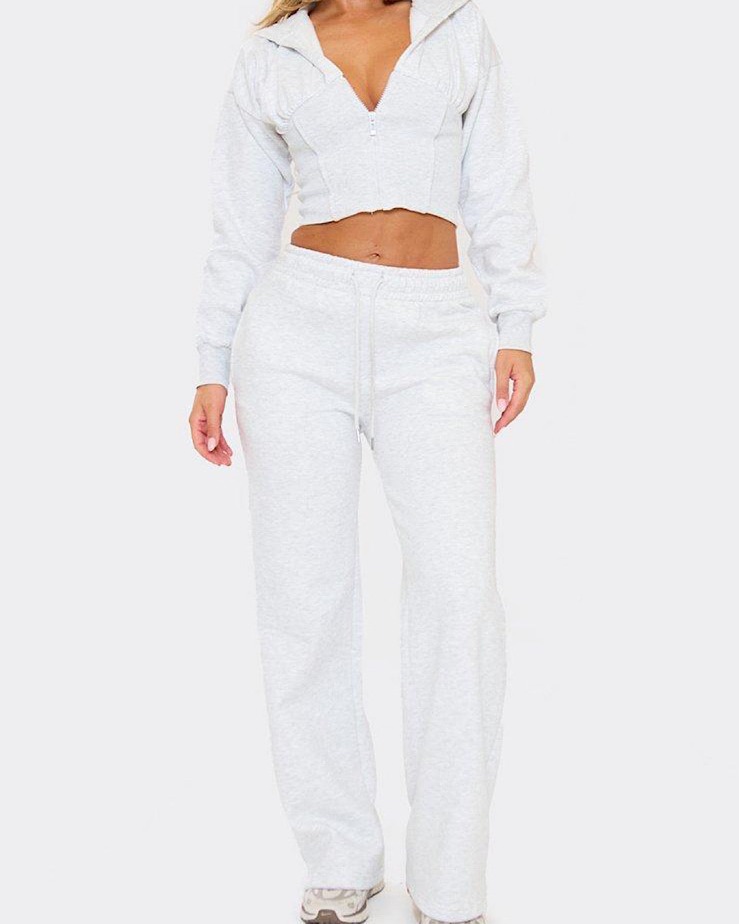 Grey Cinch Waist Hoody and Joggers Suit