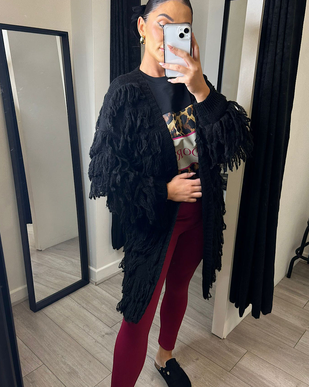 Black Oversized Fringe Cardigan