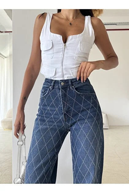 Straight Leg Diamond Embellished Jeans