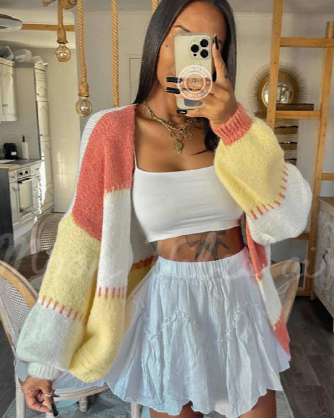 Orange Colour Block Cardigan