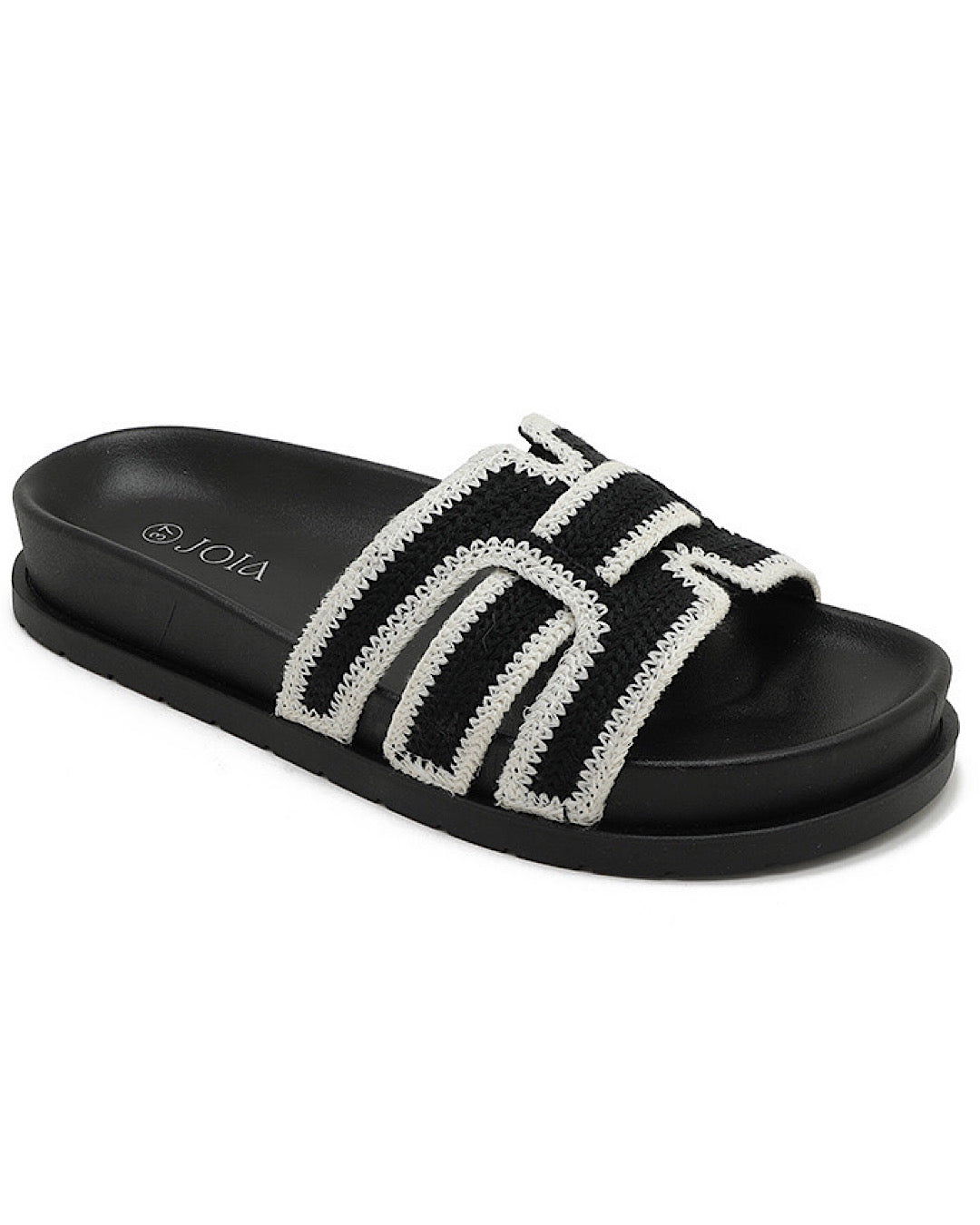 Black White Caged Flat Slider Sandals