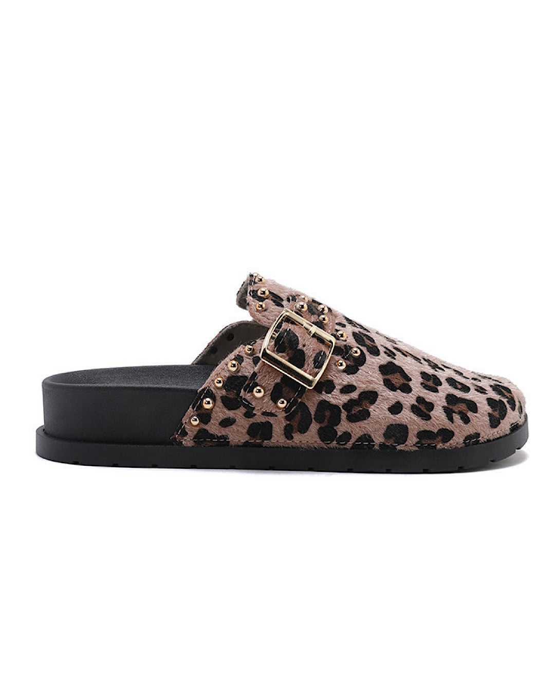 Leopard Print Studded Clogs