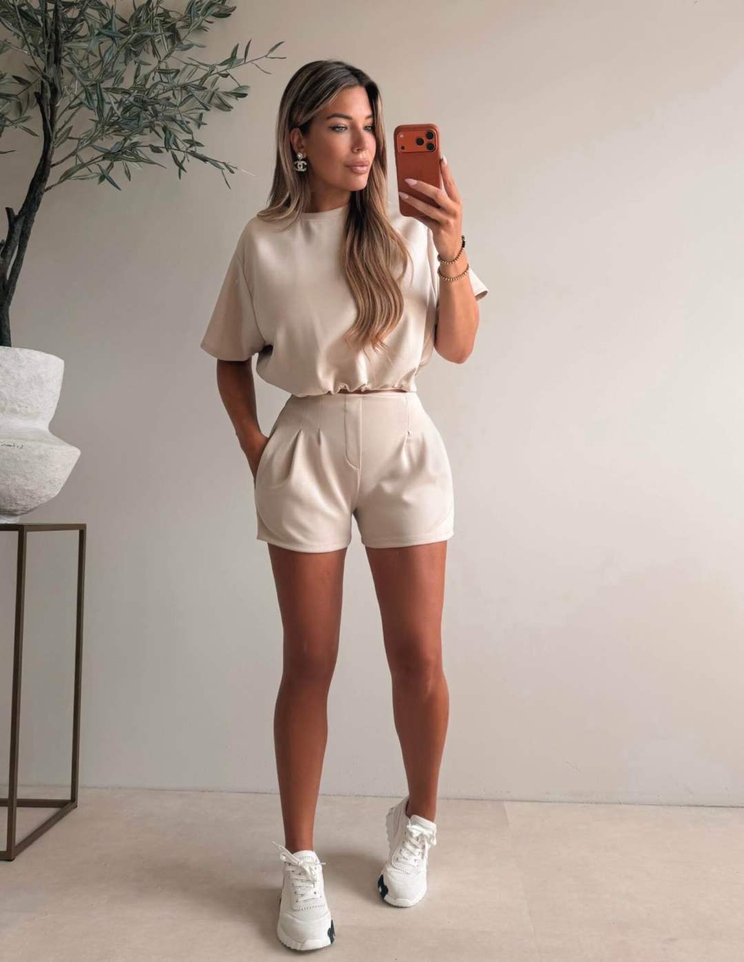Beige Tee & Shorts Set